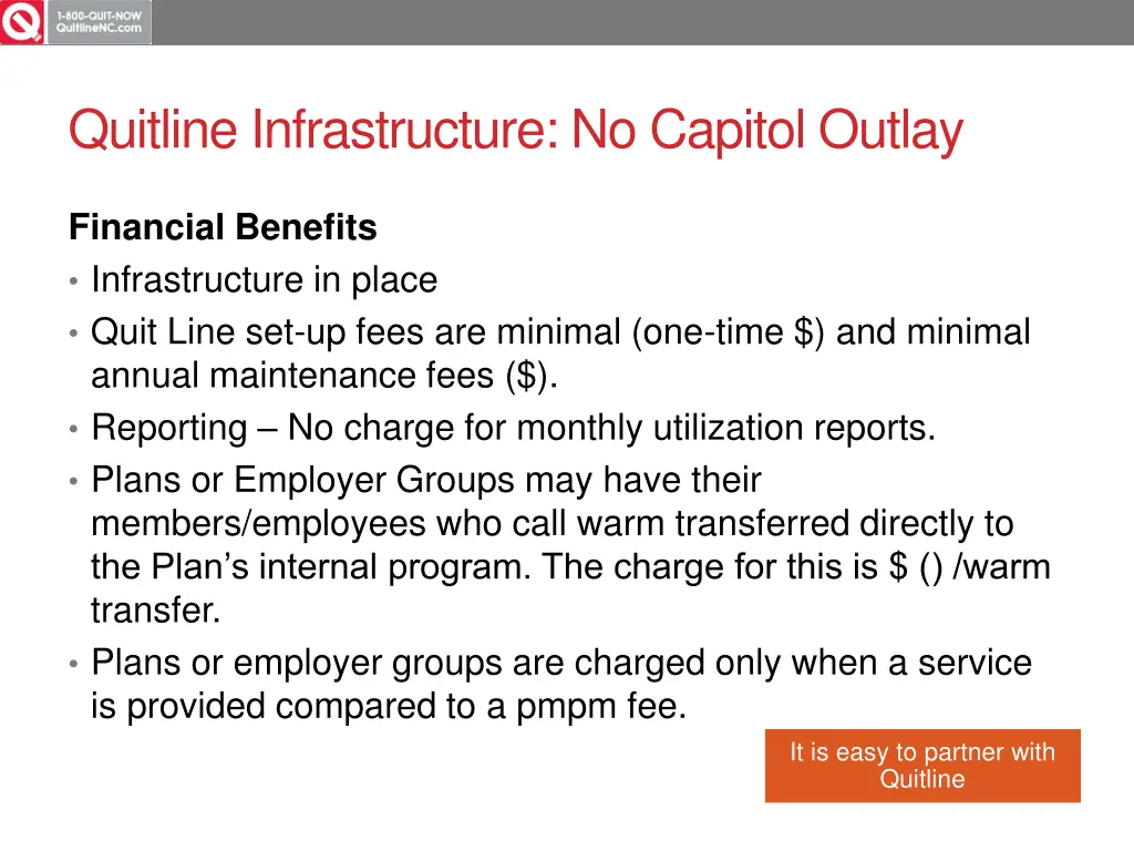 quitline infrastructure no capitol outlay