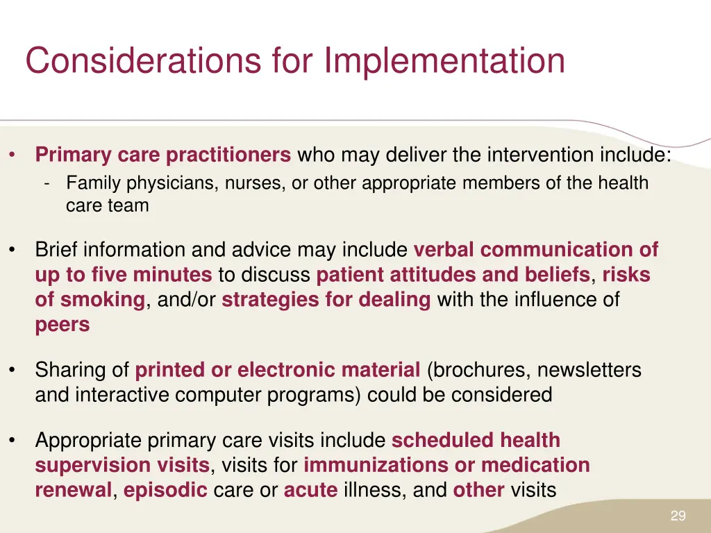 considerations for implementation 1