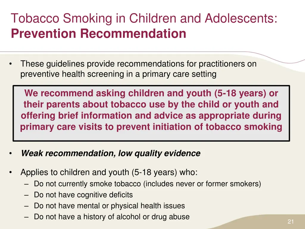 tobacco smoking in children and adolescents