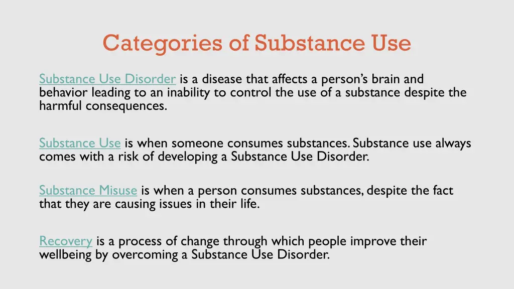 categories of substance use