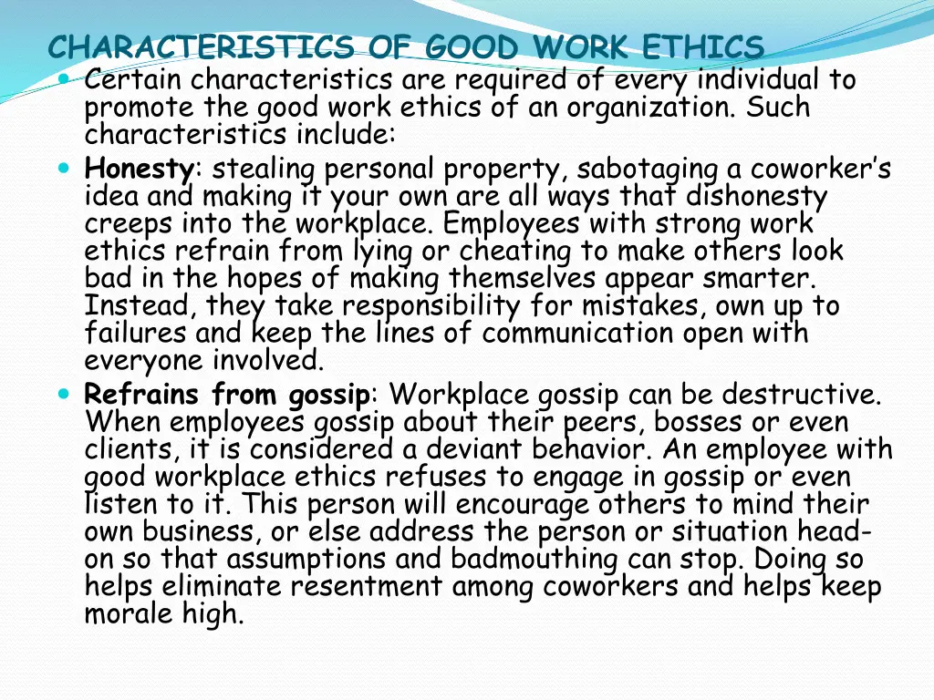 characteristics of good work ethics certain