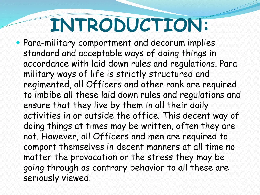 introduction para military comportment