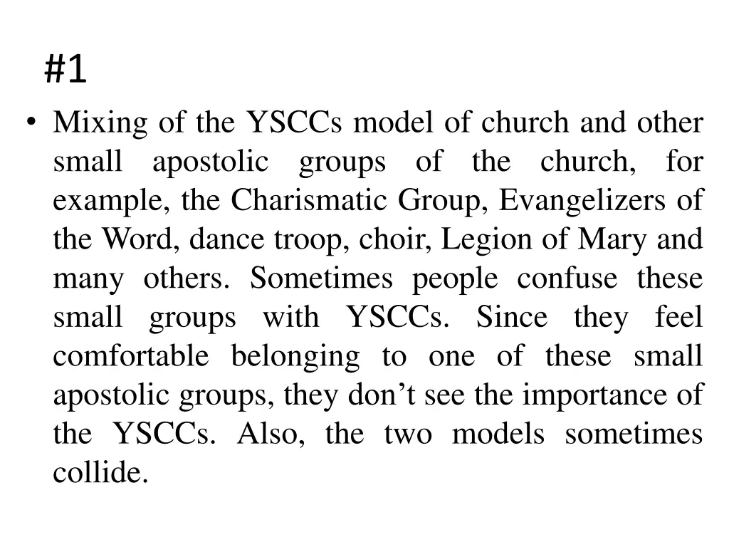 1 mixing of the ysccs model of church and other