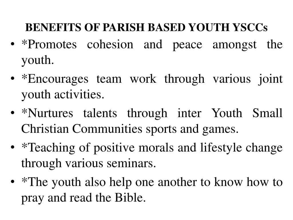 benefits of parish based youth ysccs promotes