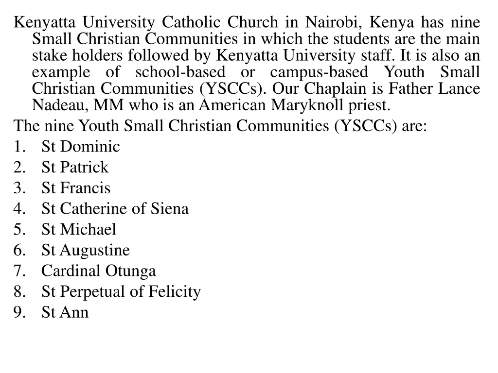 kenyatta university catholic church in nairobi