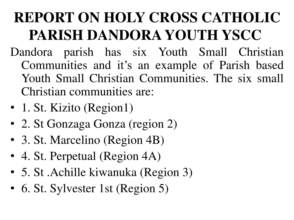 report on holy cross catholic parish dandora