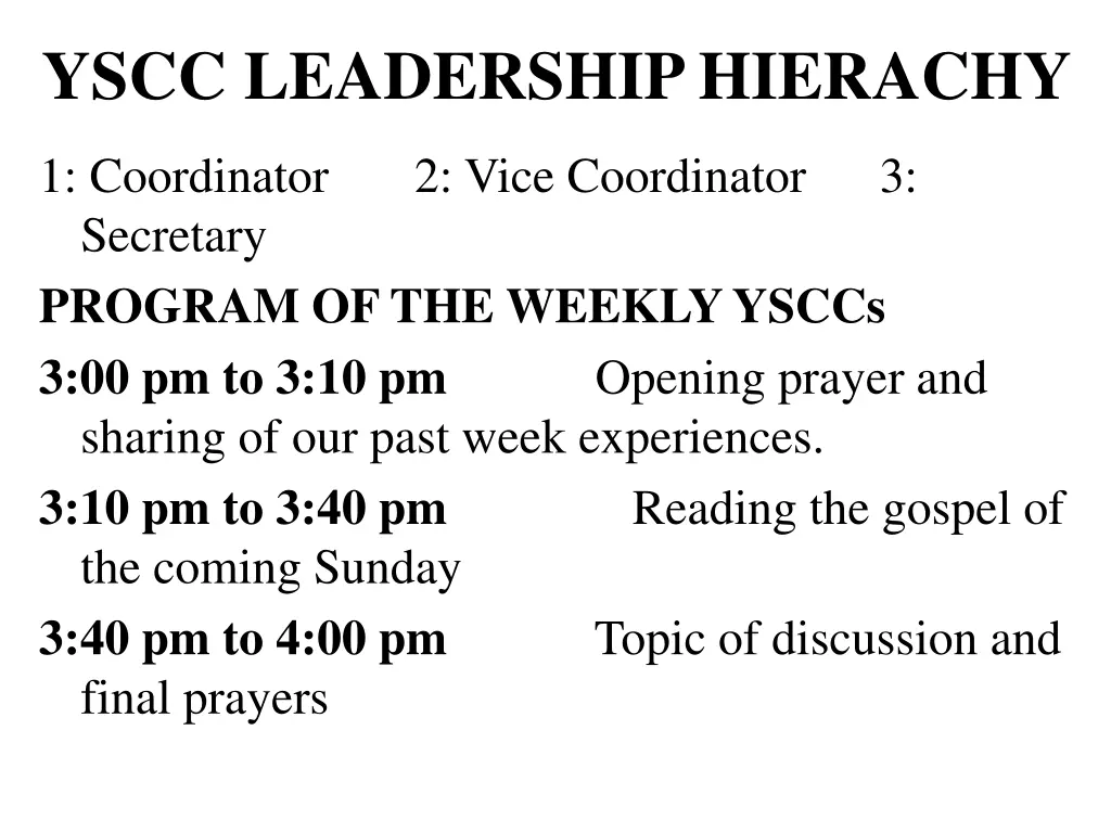 yscc leadership hierachy