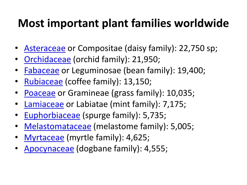 most important plant families worldwide