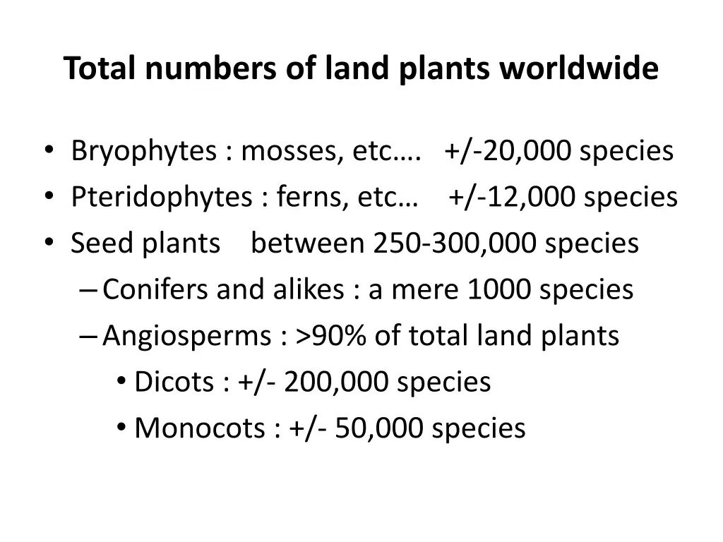 total numbers of land plants worldwide