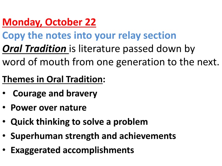 monday october 22 copy the notes into your relay