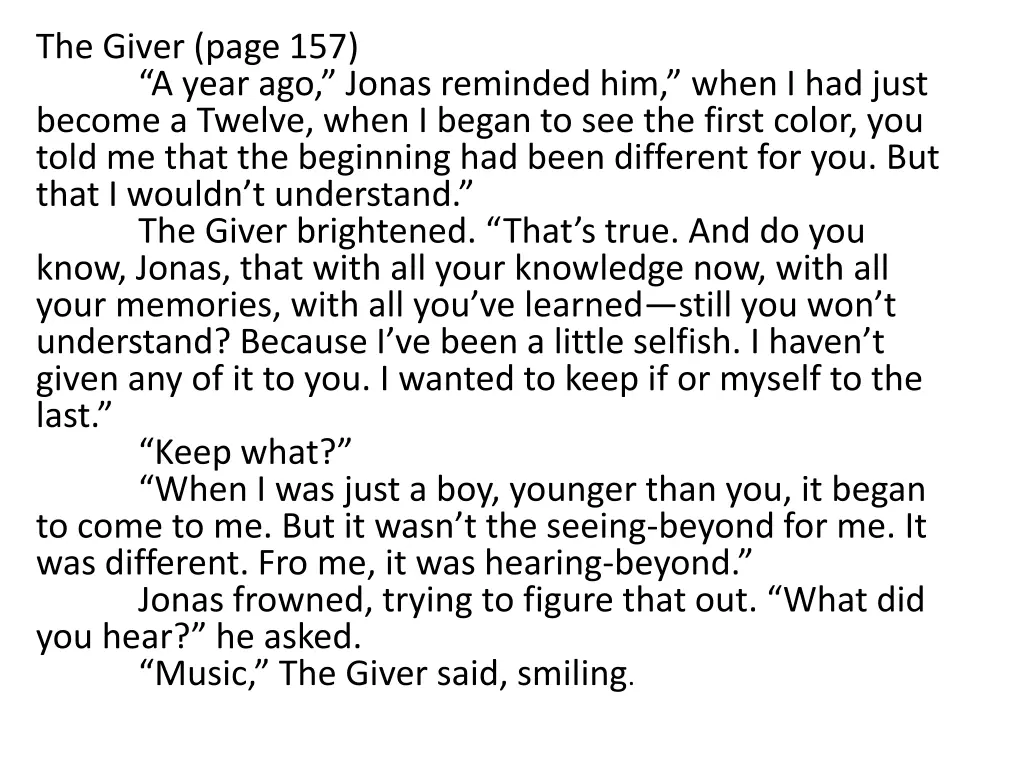 the giver page 157 a year ago jonas reminded