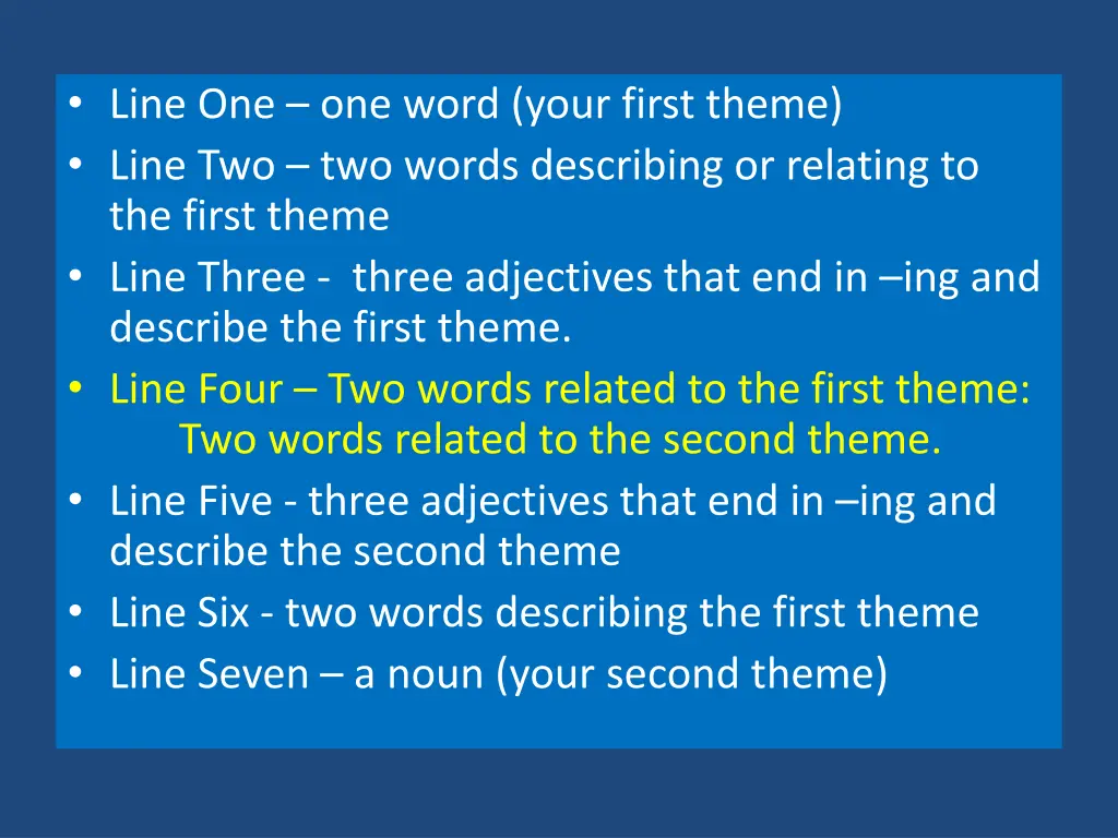 line one one word your first theme line