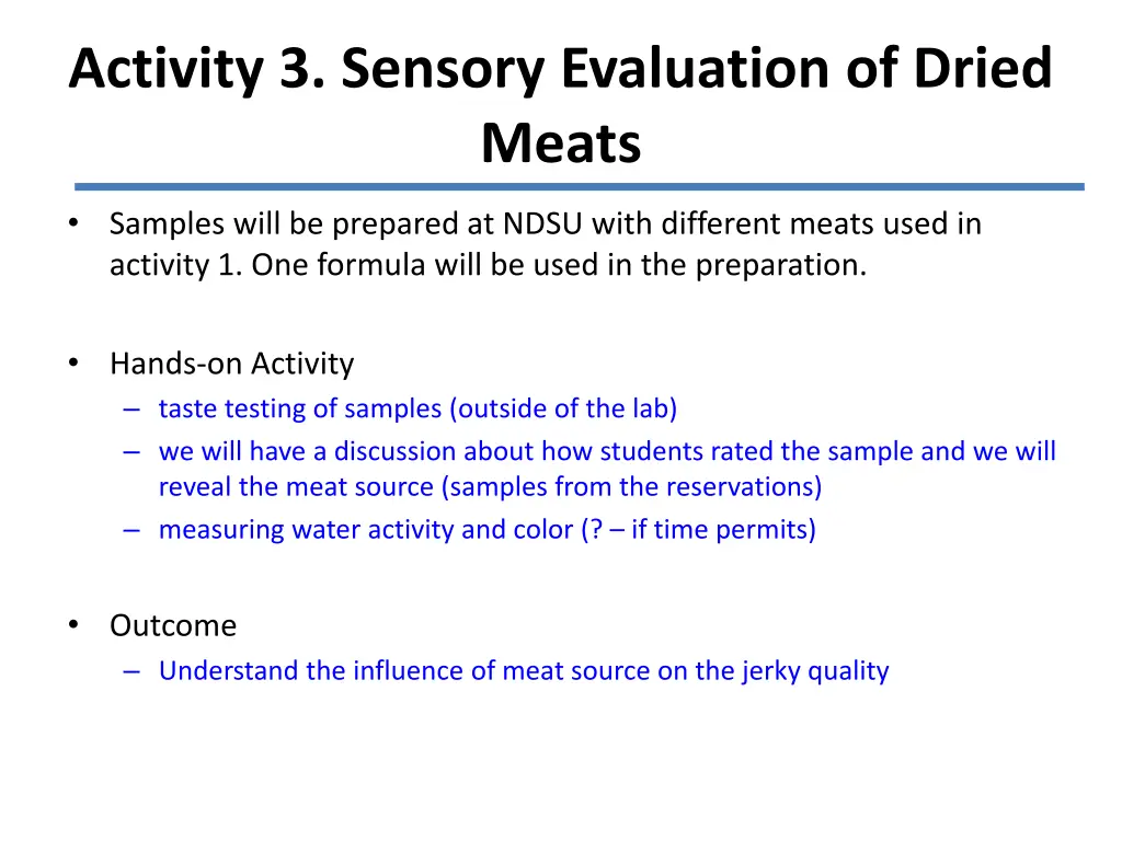 activity 3 sensory evaluation of dried meats