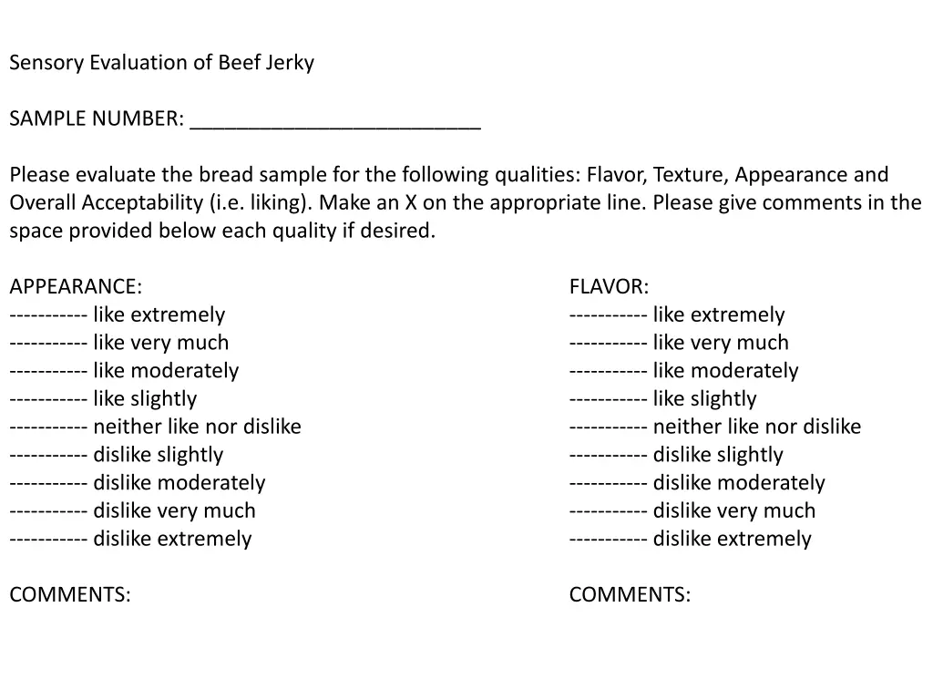 sensory evaluation of beef jerky