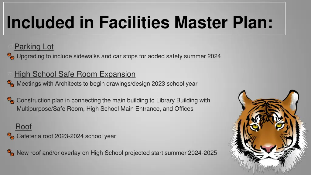 included in facilities master plan