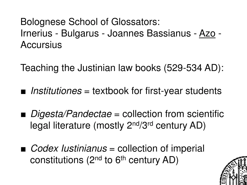 bolognese school of glossators irnerius bulgarus