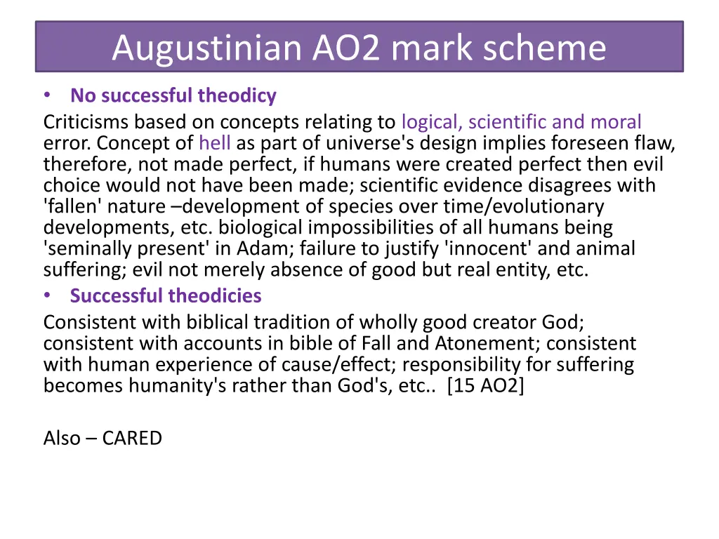 augustinian ao2 mark scheme