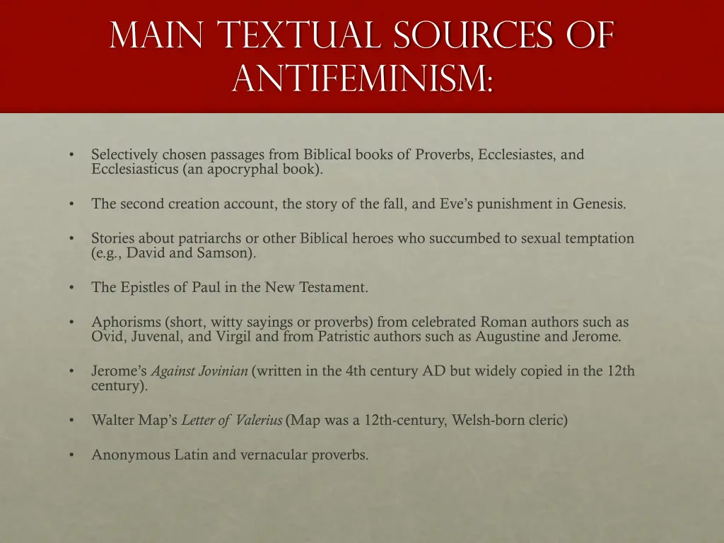 main textual sources of antifeminism