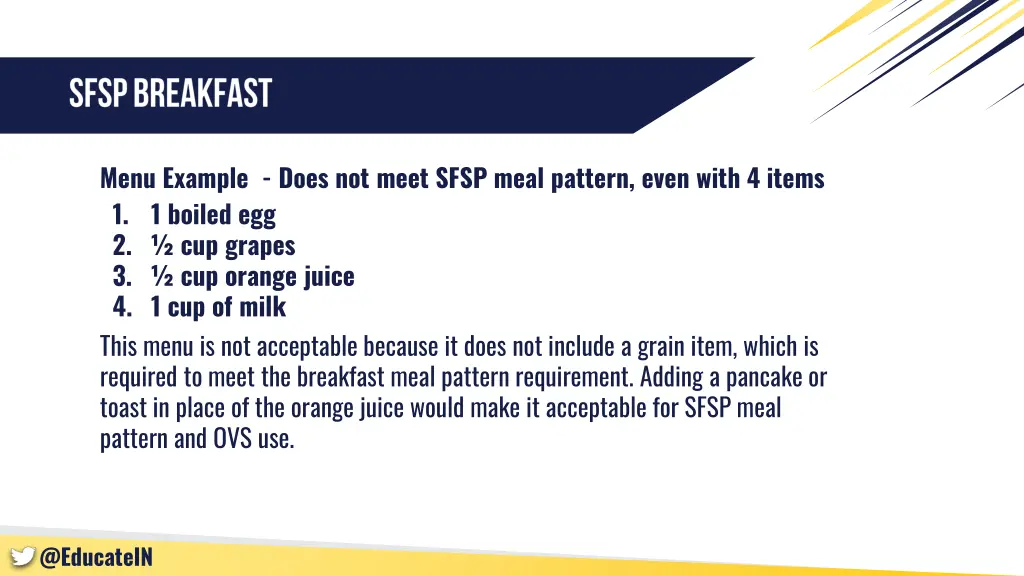 menu example does not meet sfsp meal pattern even