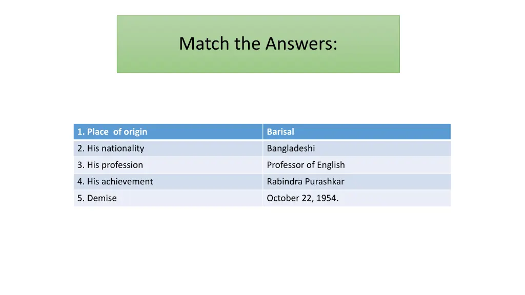 match the answers