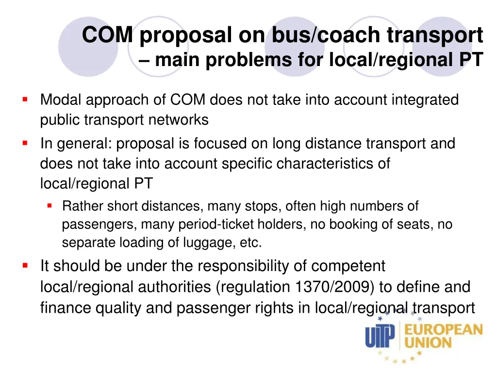 com proposal on bus coach transport main problems