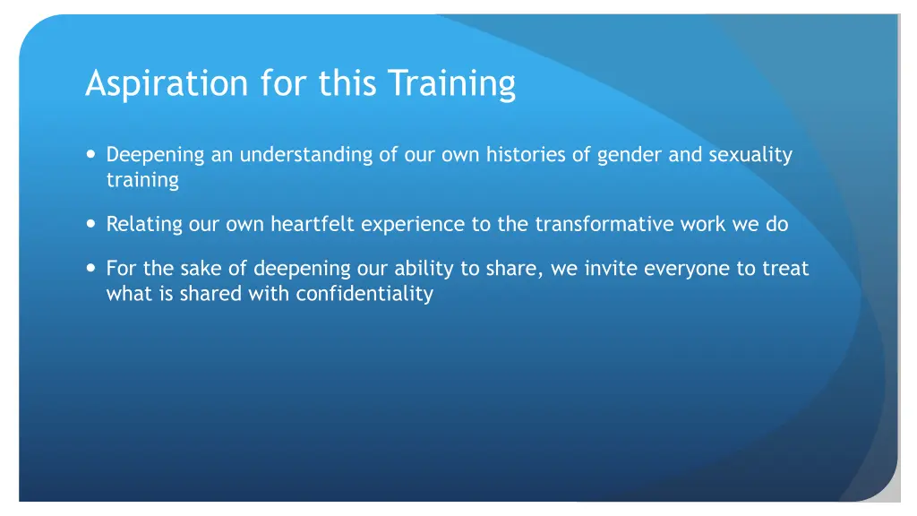 aspiration for this training