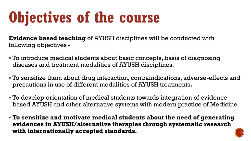 objectives of the course