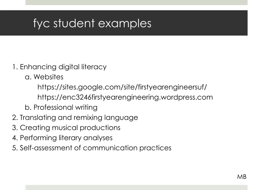 fyc student examples