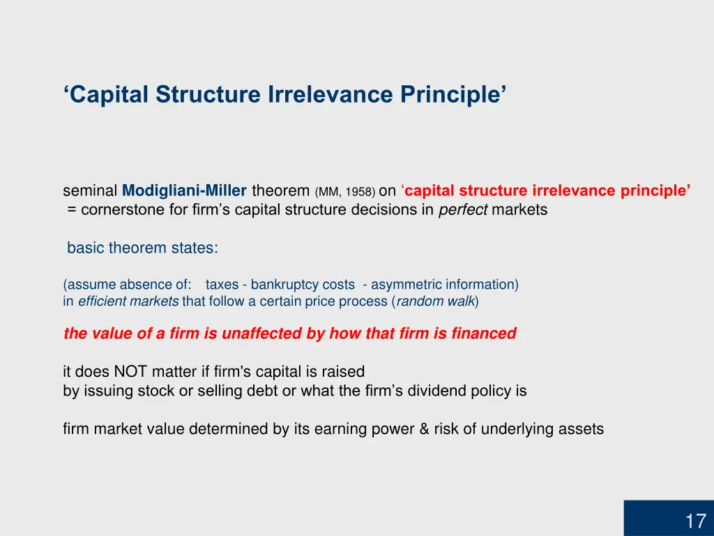 capital structure irrelevance principle