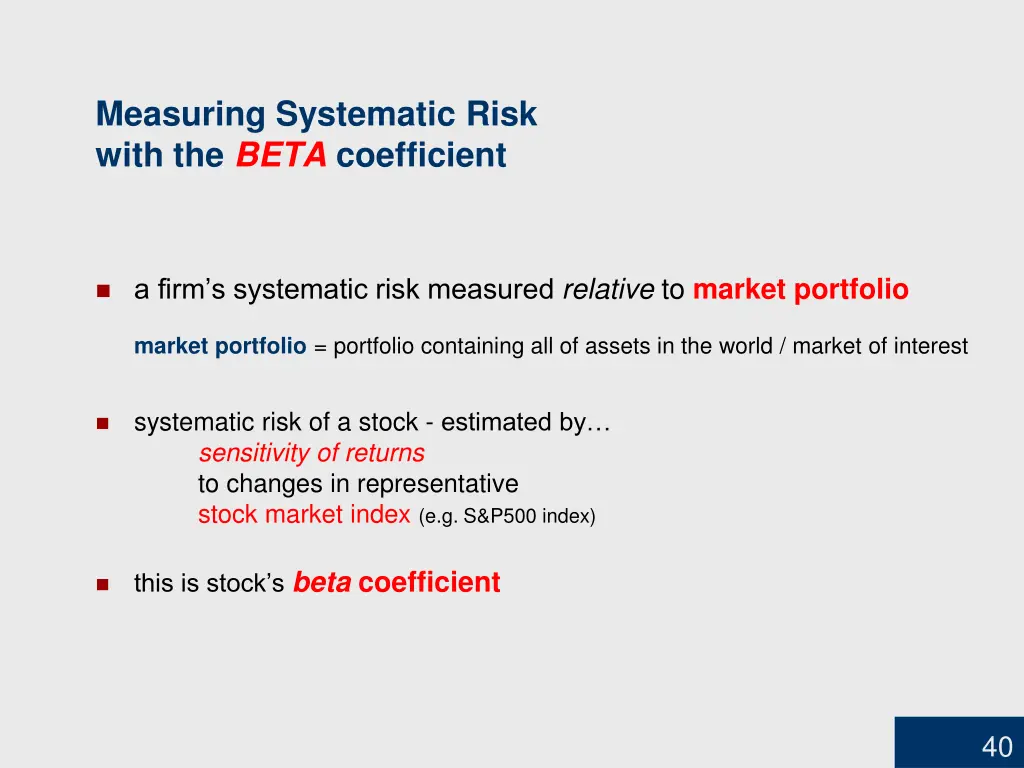 measuring systematic risk with the beta