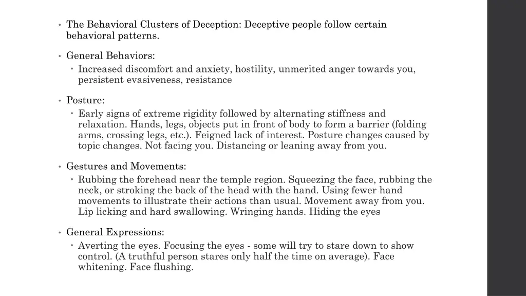 the behavioral clusters of deception deceptive