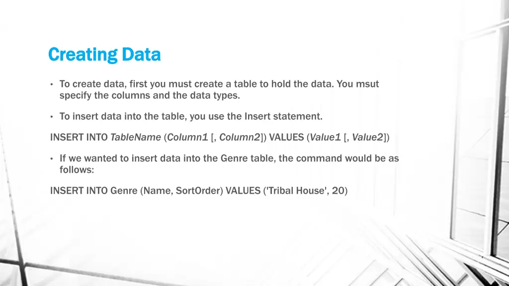 creating data creating data