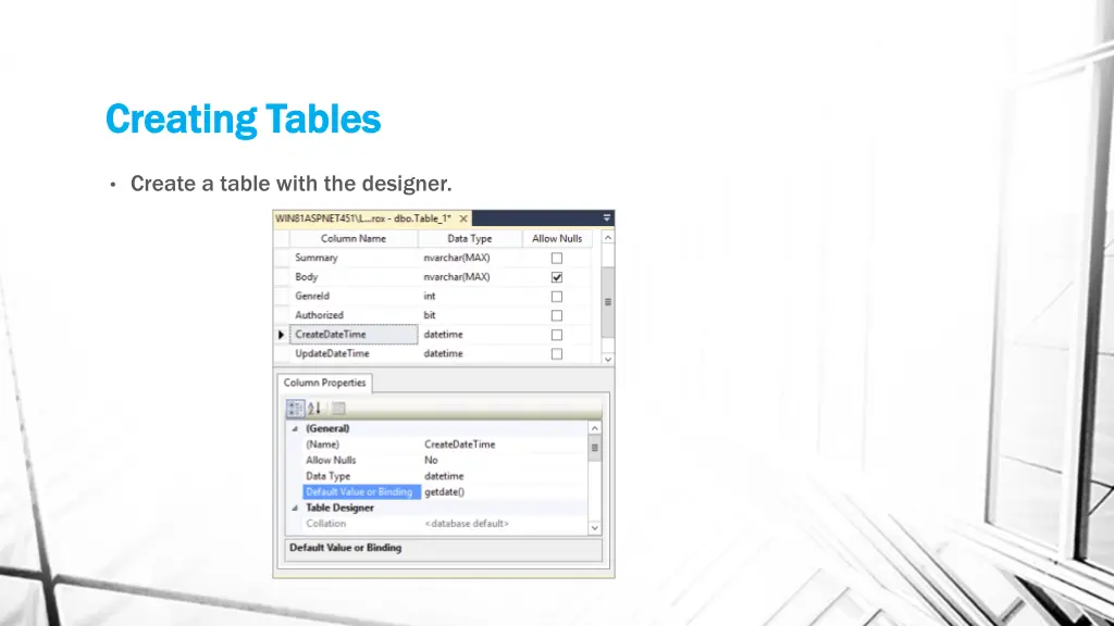 creating tables creating tables 1