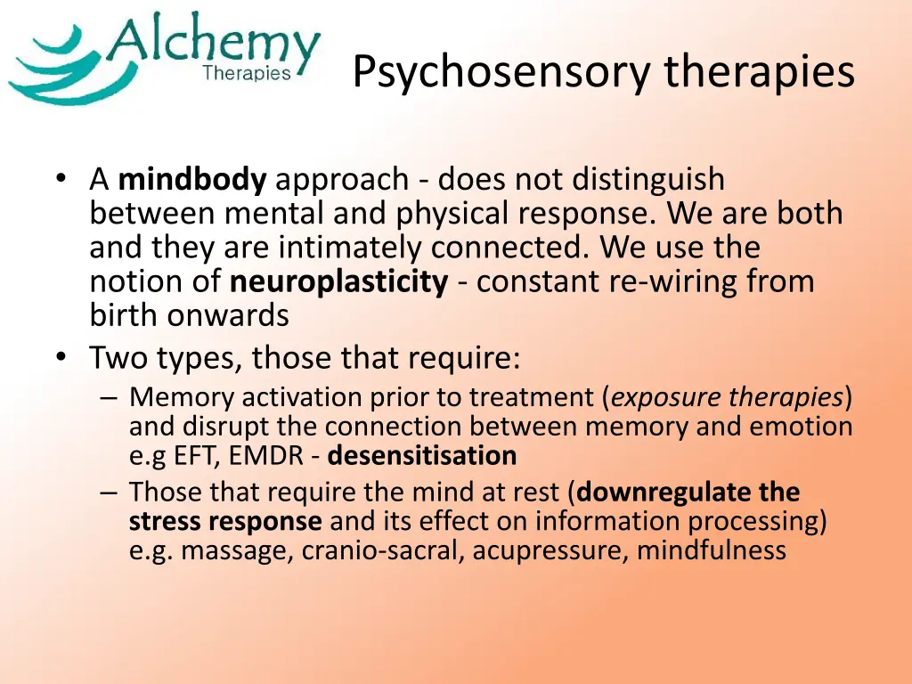 psychosensory therapies