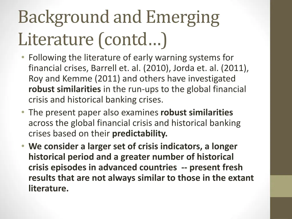 background and emerging literature contd