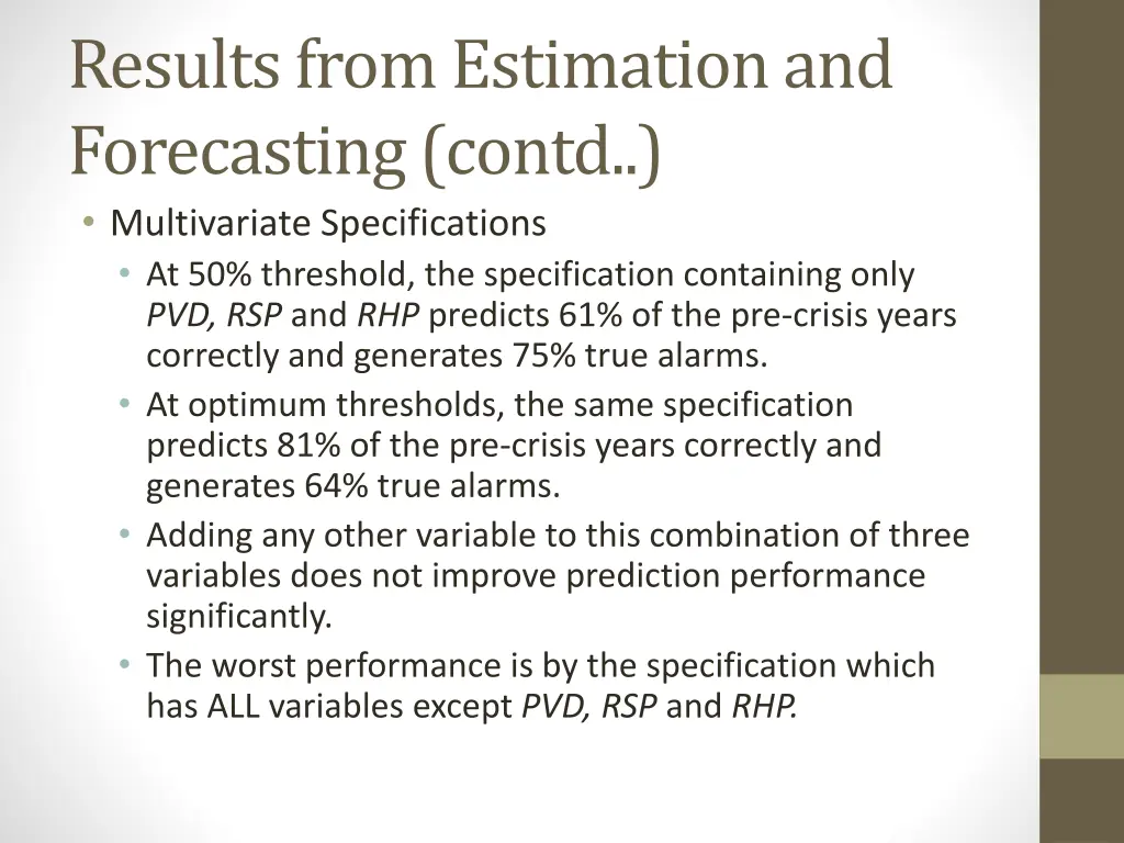 results from estimation and forecasting contd 1