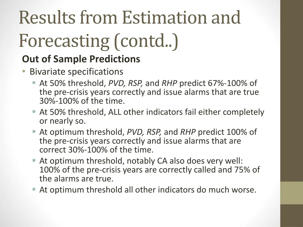 results from estimation and forecasting contd 2