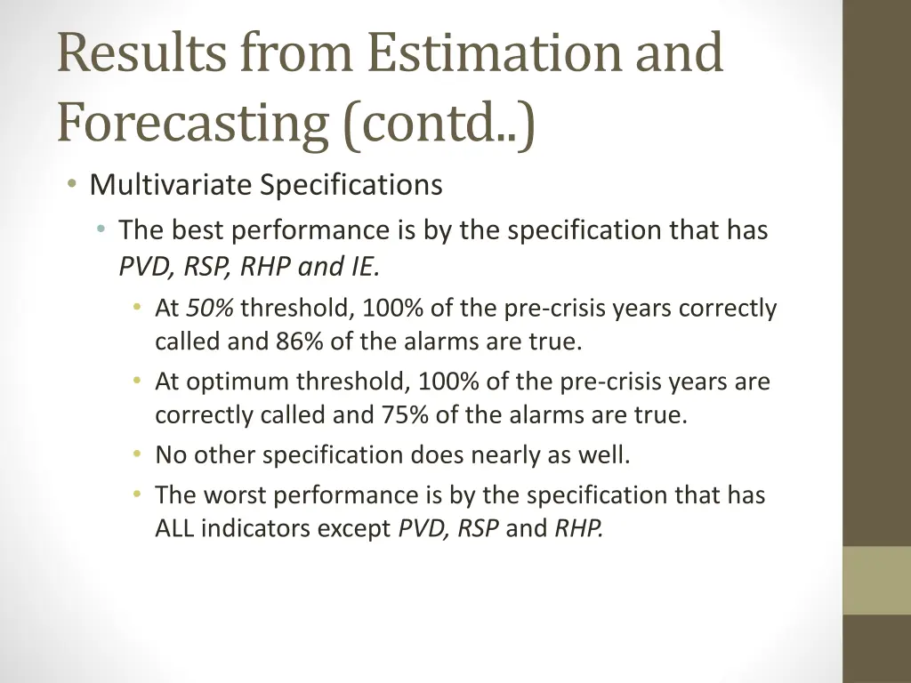 results from estimation and forecasting contd 3