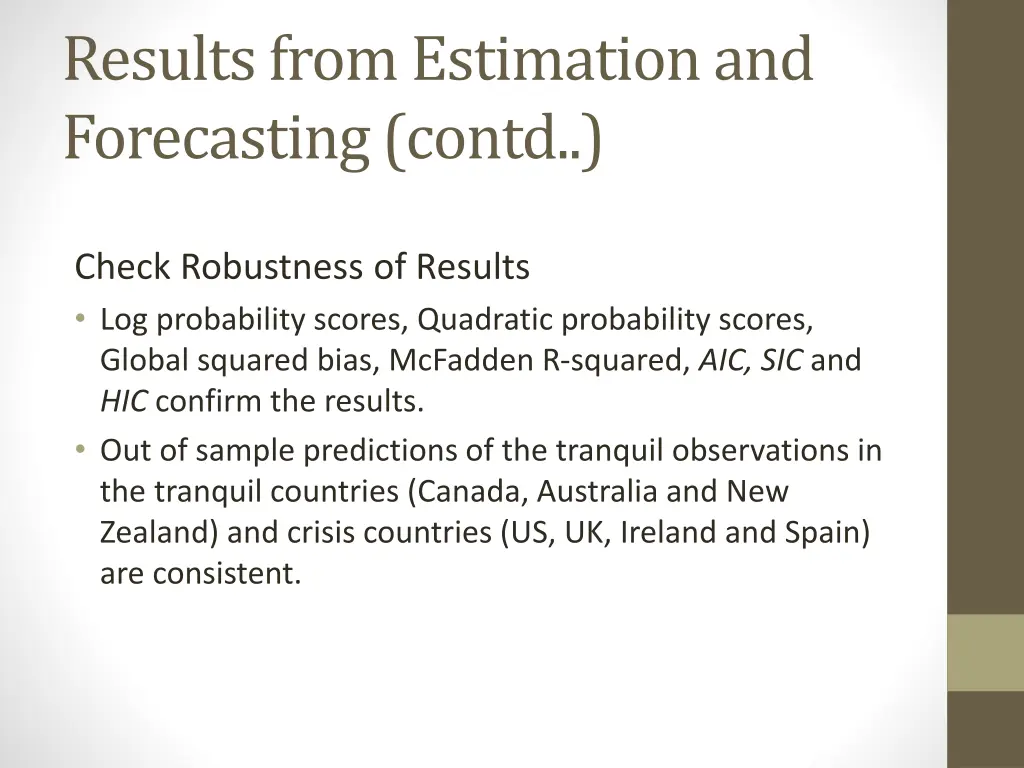 results from estimation and forecasting contd 4