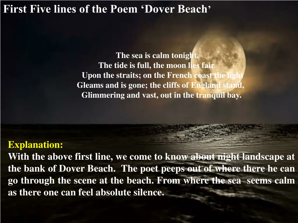 first five lines of the poem dover beach