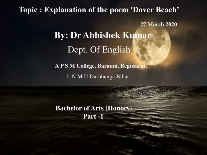 topic explanation of the poem dover beach