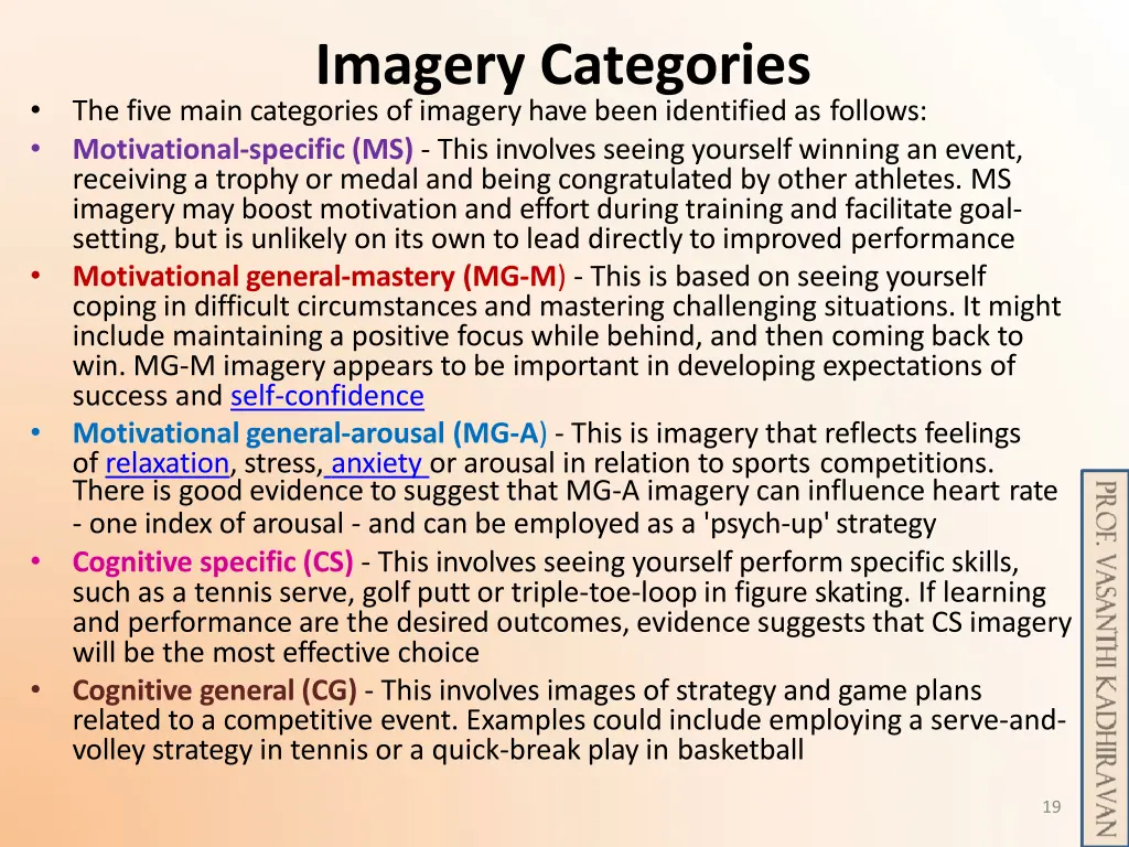 imagery categories the five main categories