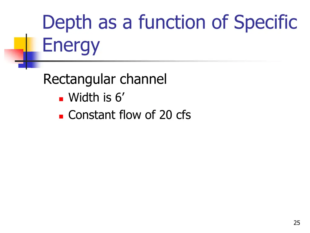 depth as a function of specific energy