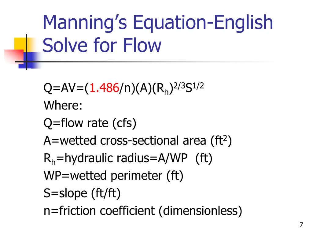 manning s equation english solve for flow