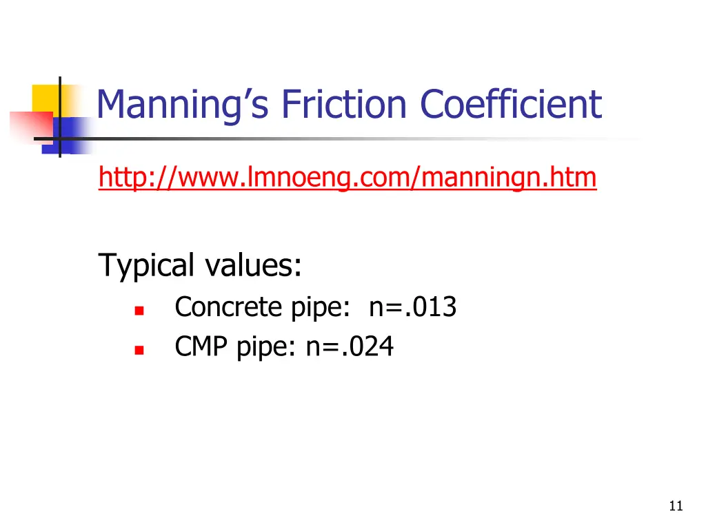 manning s friction coefficient