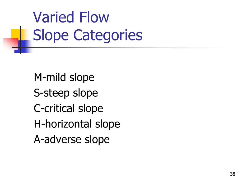 varied flow slope categories