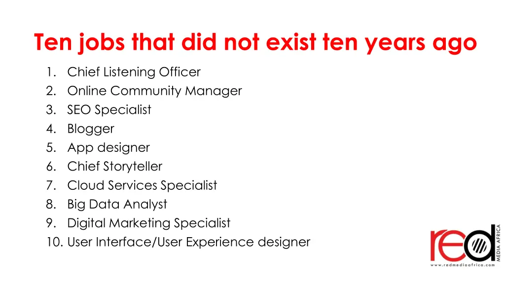 ten jobs that did not exist ten years ago