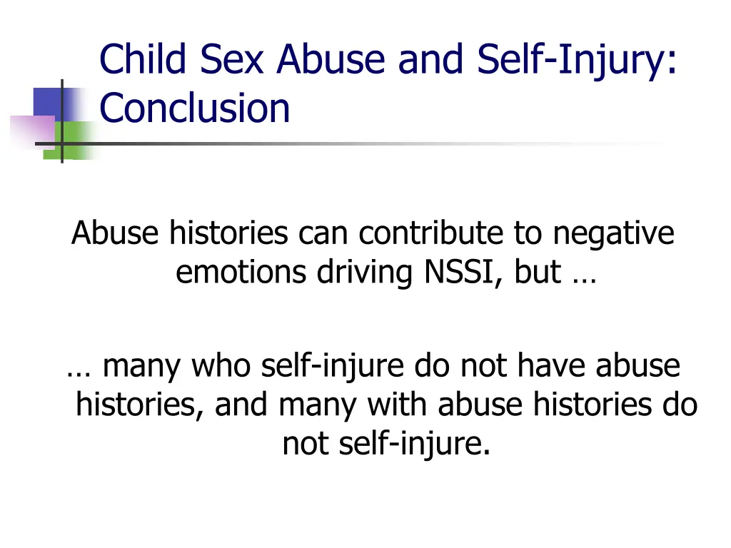 child sex abuse and self injury conclusion