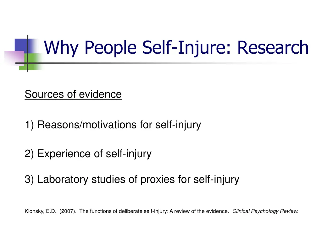 why people self injure research