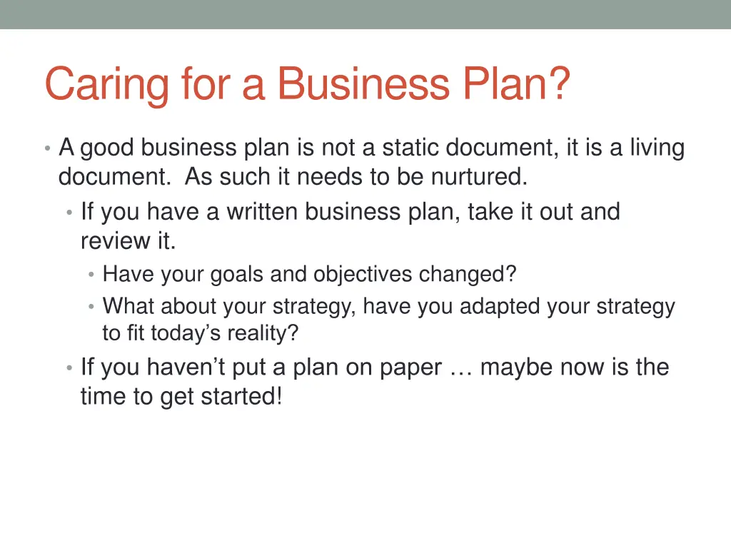 caring for a business plan